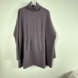 Garnet Hill Womens Wool Cashmere Blend Turtleneck Poncho Sweater Large Purple